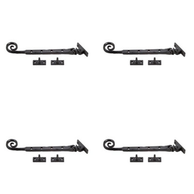 4 PACK Curly Tail Casement Stays in Black - 245x15x6mm for Enhanced Window Support - Window Peg Bar