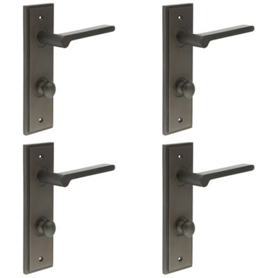 4 PACK Dark Bronze Bathroom Door Handle with Backplate and Turn Release Solid Brass - Interior Handle