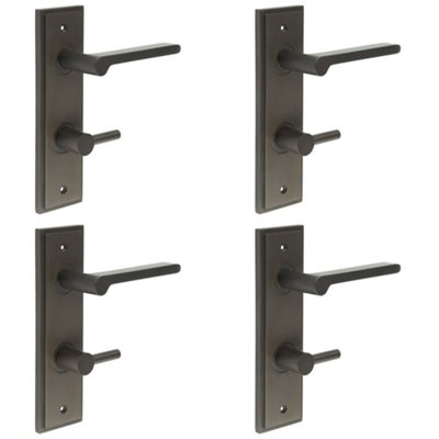 4 PACK Dark Bronze Door Handle with Backplate for Bathrooms Solid Brass - Interior Handle