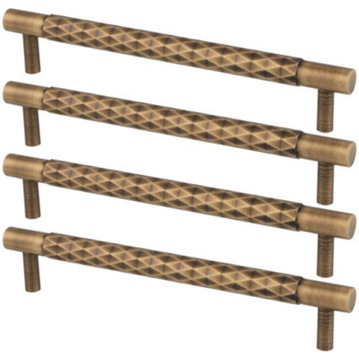4 PACK - Diamond T Bar Pull Handle - Antique Brass - 160mm Centres SOLID BRASS Drawer