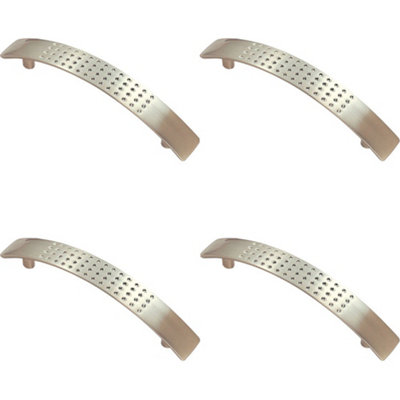 4 PACK - Dimpled Kitchen Pull Handle Satin Nickel 128mm Centres Shaker Cabinet Drawer