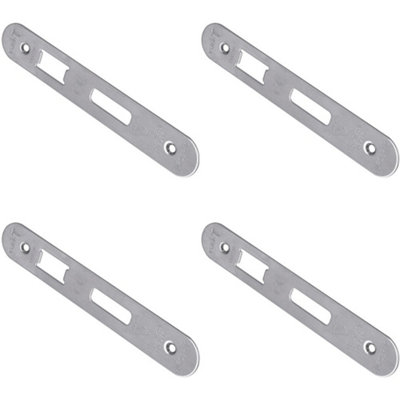 4 PACK - Door Forend Strike and Fixing Pack Setfor BS 5 Lever Sashlock - Satin Steel Radius