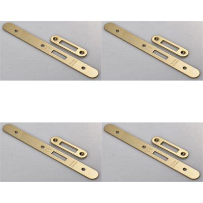 4 PACK - Door Frame Forend Strike & Fixing Pack Set- DIN EURO Deadlock - Satin Brass RADIUS