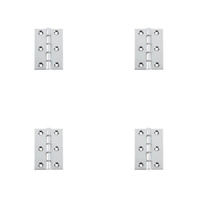 4 PACK Double Phosphor Bronze Washered Hinge in Polished Chrome - 102x67x3mm for Durability and Style - Door Hinges