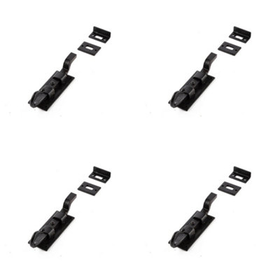 4 PACK Durable 102mm Black Shepherds Crook Necked Bolts for Secure Doors - Door Bolt Lock