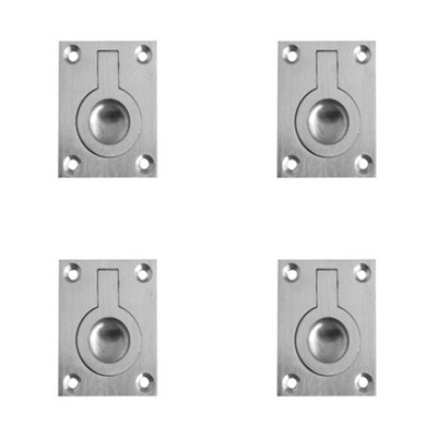 4 PACK Durable 50x63mm Satin Chrome Flush Rings for Carpentry Projects - Recessed Door Handle