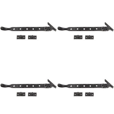 4 PACK Durable Black Bulb End Casement Stays - 243x15x6mm - Window Peg Bar