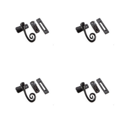 4 PACK Durable Black Range Curly Tail Casement Fasteners 90x55mm for Secure Windows - Window Handle