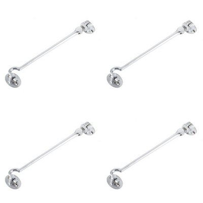 4 PACK Durable Brass Cabin Hook 205mm in Satin Chrome Finish - Hook & Eye Arm Lock