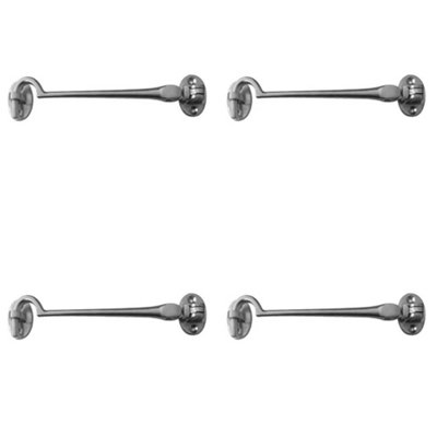 4 PACK Durable Brass Cabin Hook 300mm in Satin Chrome Finish - Hook & Eye Arm Lock
