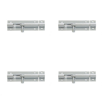 4 PACK Durable Brass Straight Barrel Bolts 152x25mm in Satin Chrome Finish - Door Bolt