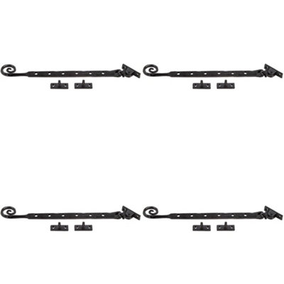 4 PACK Durable Curly Tail Casement Stays in Black - 305x15x6mm for Secure Window Operation - Window Peg Bar