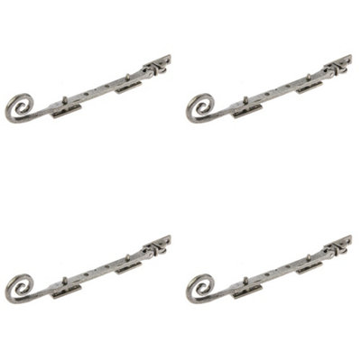 4 PACK Durable Curly Tail Casement Stays in Pewter Finish - 245x15x6mm - Window Peg Bar