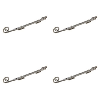 4 PACK Durable Curly Tail Casement Stays in Pewter Finish - 305x15x6mm - Window Peg Bar