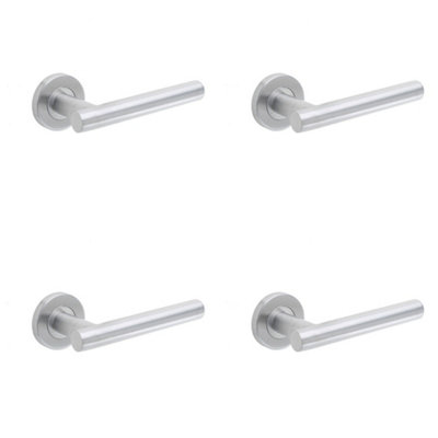 4 PACK Durable Satin Stainless Steel Door Handle on Rose for Residential and Commercial Use Interior Handle