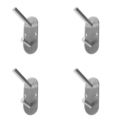 4 PACK Durable Satin Stainless Steel Hat and Coat Hook - 90x45mm - Wall Mounted Clothing Hook