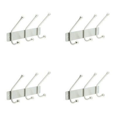 4 PACK Durable Satin Stainless Steel Multi Hook Units - 250MM for Home and Office - Wall Mounted Clothing Hook
