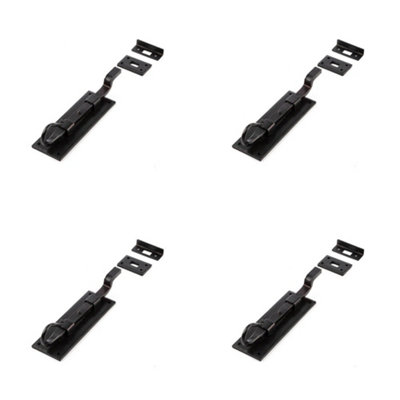 4 PACK Durable Shepherds Crook Necked Bolts 152mm in Black for Secure Door Hardware - Door Bolt Lock