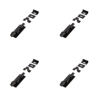 4 PACK Durable Shepherds Crook Straight Bolts 102mm in Black Finish - Door Bolt Lock