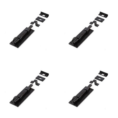4 PACK Durable Shepherds Crook Straight Bolts 152mm in Black for Enhanced Door Security - Door Bolt Lock