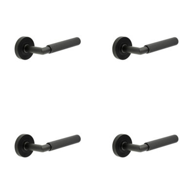 4 PACK Durable Three One Six Linear Knurled Door Handle in Black Finish - Interior Handle
