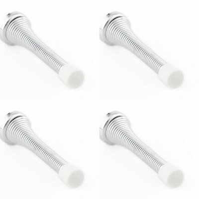 4 PACK Durable Wall Mounted Spring Door Stop 75mm with Zinc Plate Finish - Rubber Stopper Protector