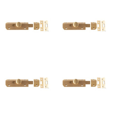 4 PACK Elegant 100x35mm Satin Brass Architectural Slide Door Bolts - Door Bolt Lock
