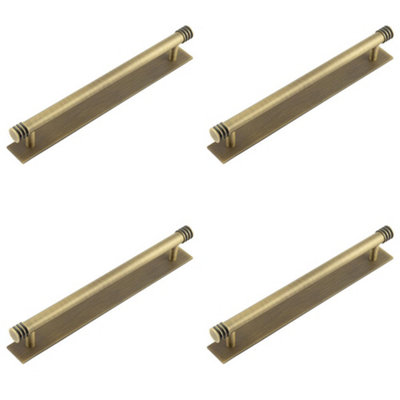 4 PACK Elegant 224mm Antique Brass Cabinet Handle with Versatile Backplate Options - Kitchen Drawer Pull Handle