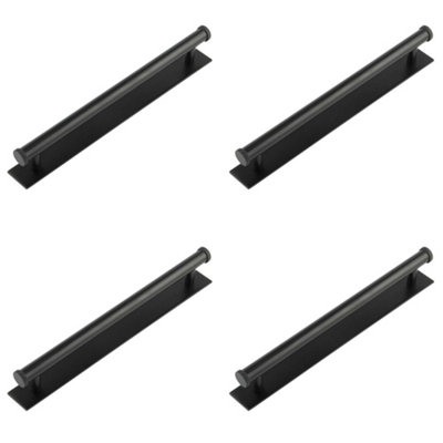 4 PACK Elegant 224mm Matt Black Cabinet Handle with Plain Backplate - Kitchen Drawer Pull Handle