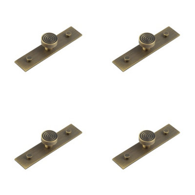 4 PACK Elegant 30mm Antique Brass Cupboard Knob with Plain Backplate - Kitchen Cabinet Knob