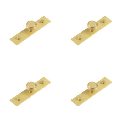4 PACK Elegant 30mm Satin Brass Cupboard Knob with Plain Backplate Kitchen - Cabinet Knob