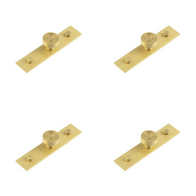 4 PACK Elegant 30mm Satin Brass Cupboard Knob with Plain Backplate Kitchen Cabinet Knob