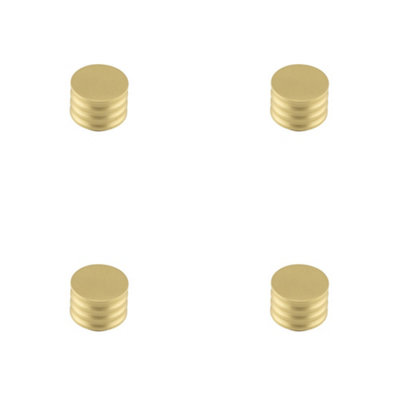 4 PACK Elegant 30mm Satin Brass Cupboard Knob with Unique Grooved Design - Kitchen Cabinet Knob