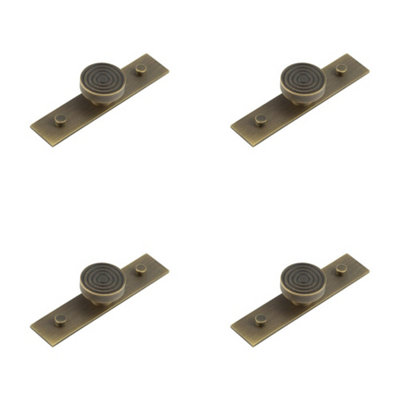 4 PACK Elegant 40mm Antique Brass Cupboard Knob with Plain Backplate - Kitchen Cabinet Knob