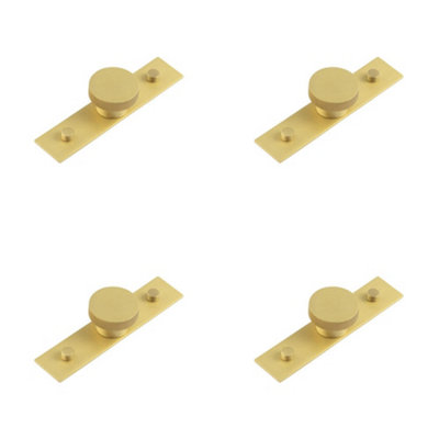 4 PACK Elegant 40mm Satin Brass Cupboard Knob with Plain Backplate - Kitchen Cabinet Knob
