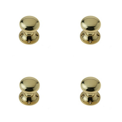 4 PACK Elegant 50mm Mushroom Rim Door Knob in Polished Brass