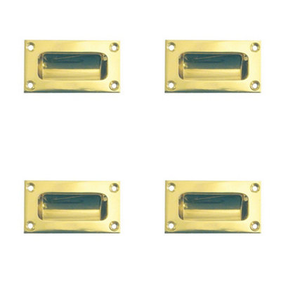 4 PACK Elegant 89mm Polished Brass Flush Pulls for Sliding Doors and Drawers - Recessed Door Handle