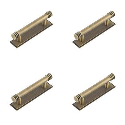 4 PACK Elegant 96mm Antique Brass Cabinet Handle with Stepped Backplate - Kitchen Drawer Pull Handle