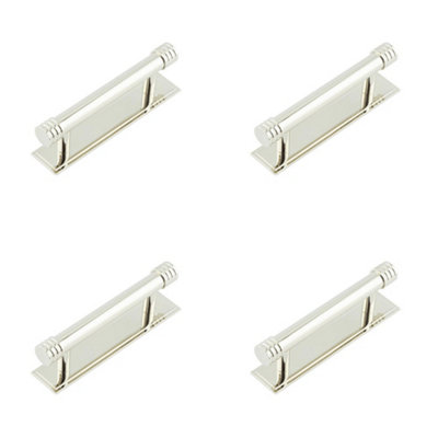4 PACK Elegant 96mm Polished Nickel Cabinet Handle - Stepped Backplate Design - Kitchen Drawer Pull Handle