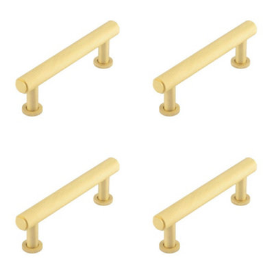 4 PACK Elegant 96mm Satin Brass Knurled Cabinet Handle for Modern Home Design - Kitchen Drawer Pull Handle