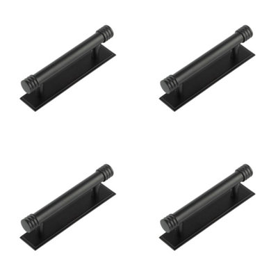 4 PACK Elegant 96mm Stepped Backplate Cabinet Handle in Matt Black - Kitchen Drawer Pull Handle