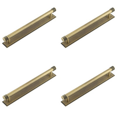 4 PACK Elegant Antique Brass Cabinet Handle with Stepped Backplate - 224mm Center - Kitchen Drawer Pull Handle