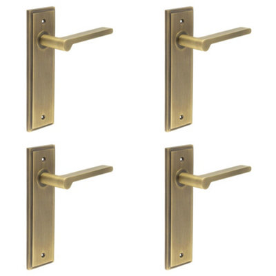 4 PACK Elegant Antique Brass Door Handle Latch Backplate for Luxurious Interiors - Solid Brass Interior Handle
