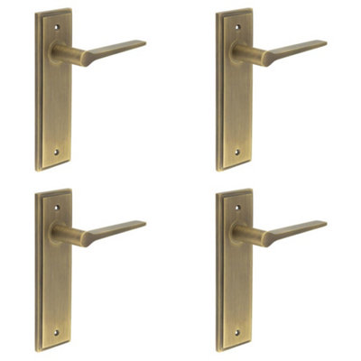 4 PACK Elegant Antique Brass Door Handle Latch Backplate for Modern Homes - Solid Brass Interior Handle