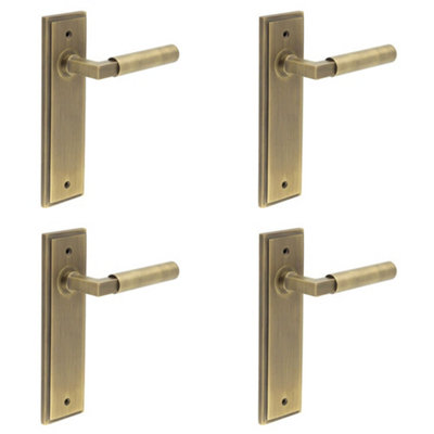 4 PACK Elegant Antique Brass Door Handle Latch Backplate for Modern Homes - Solid Brass Interior Lever