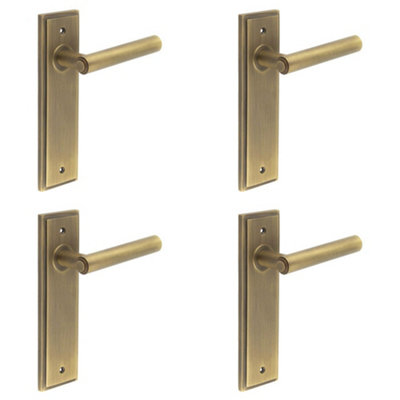 4 PACK Elegant Antique Brass Door Handle Latch Backplate for Timeless Appeal - Solid Brass Interior Lever