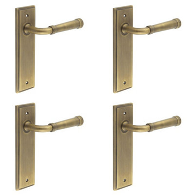 4 PACK Elegant Antique Brass Door Handle Latch Backplate for Timeless Style - Solid Brass Interior Handle