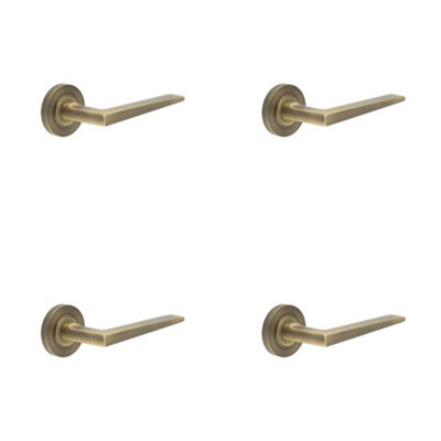 4 PACK Elegant Antique Brass Door Handle on Plain Rose for Residential and Commercial Use - Solid Brass Interior Handle