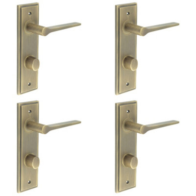 4 PACK Elegant Antique Brass Door Handle with Backplate for Bathrooms - Solid Brass Interior Handle