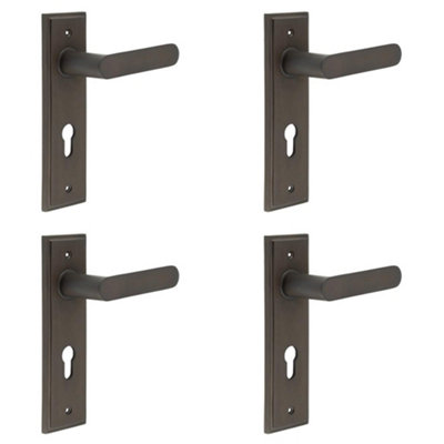 4 PACK Elegant Antique Brass Door Handle with Euro Backplate - Solid Brass Interior Handle